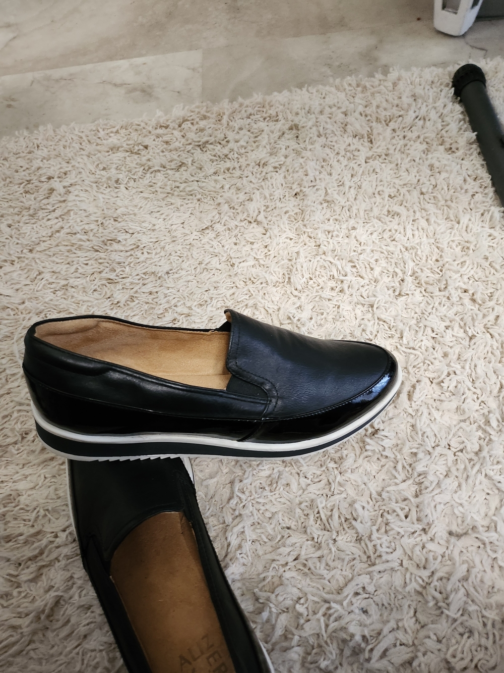 Naturalizer Black Slip-On Platform Loafers with White Trim